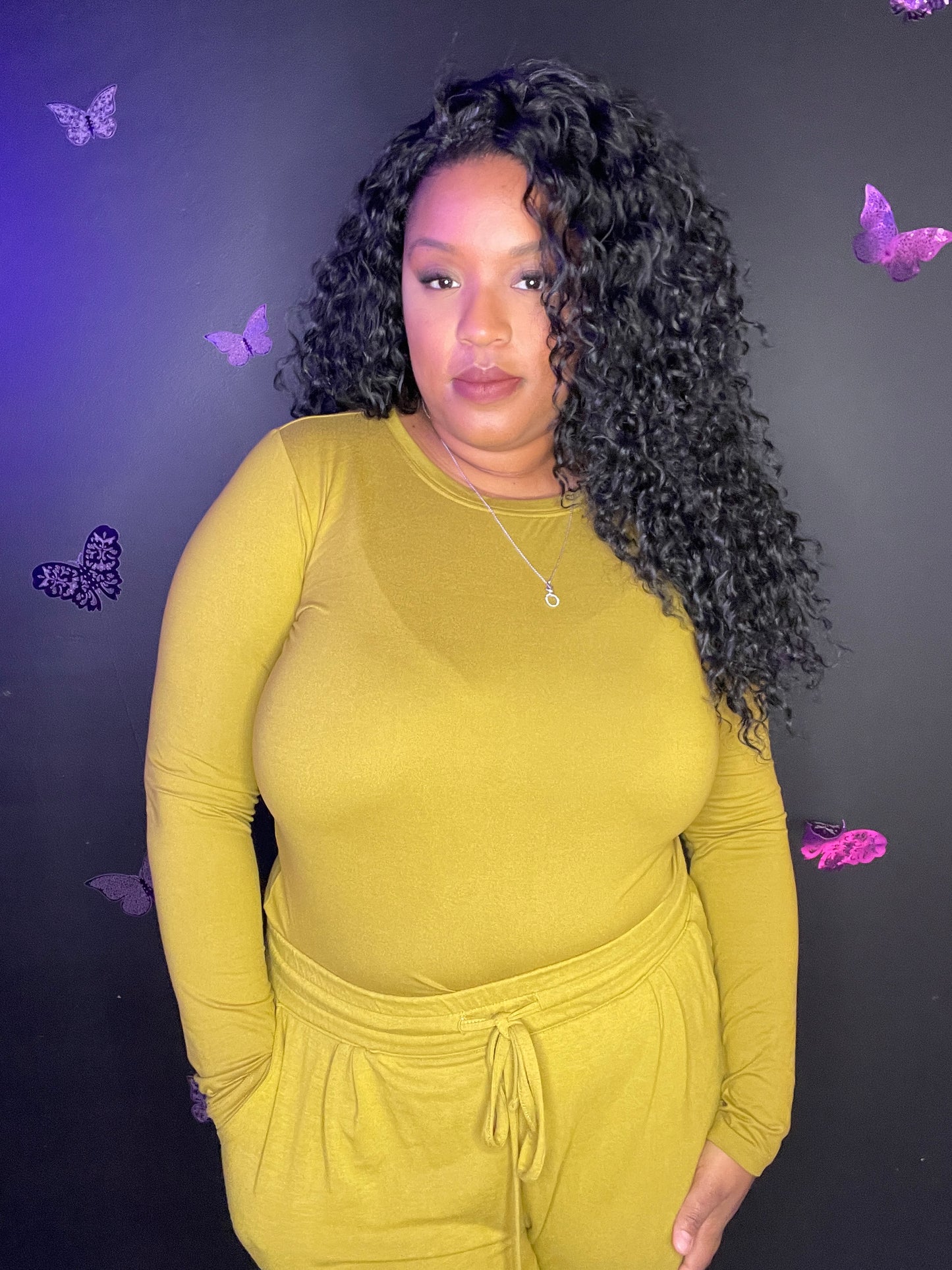 Amina's 'Olive Mustard' Long Sleeve Top